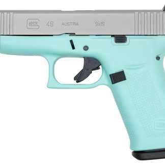 48 9mm 10-Round Pistol with Robins Egg Blue Frame and Silver PVD Slide